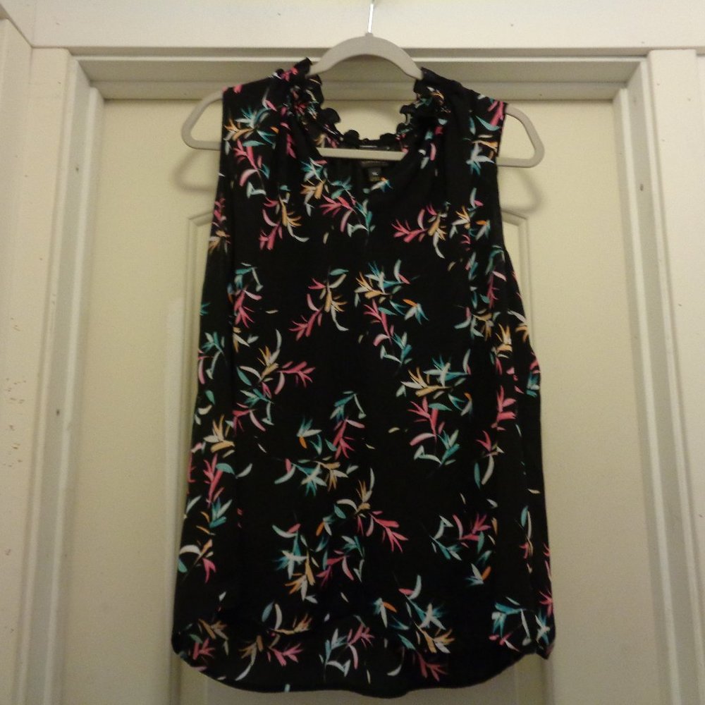 BOHO BAMBOO LOOK W BY WORTHINGTON COLORS ON BLACK W RUFFLE BLOUSE X L